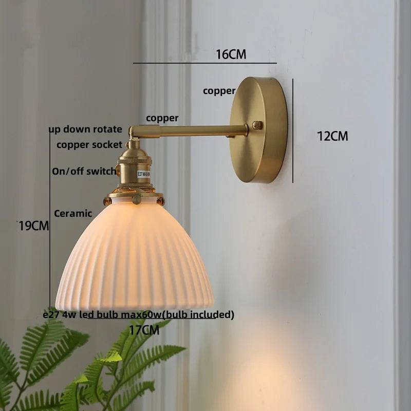 Afralia™ Ceramic Copper Wall Lamp Sconce with Pull Chain Switch for Modern Decor