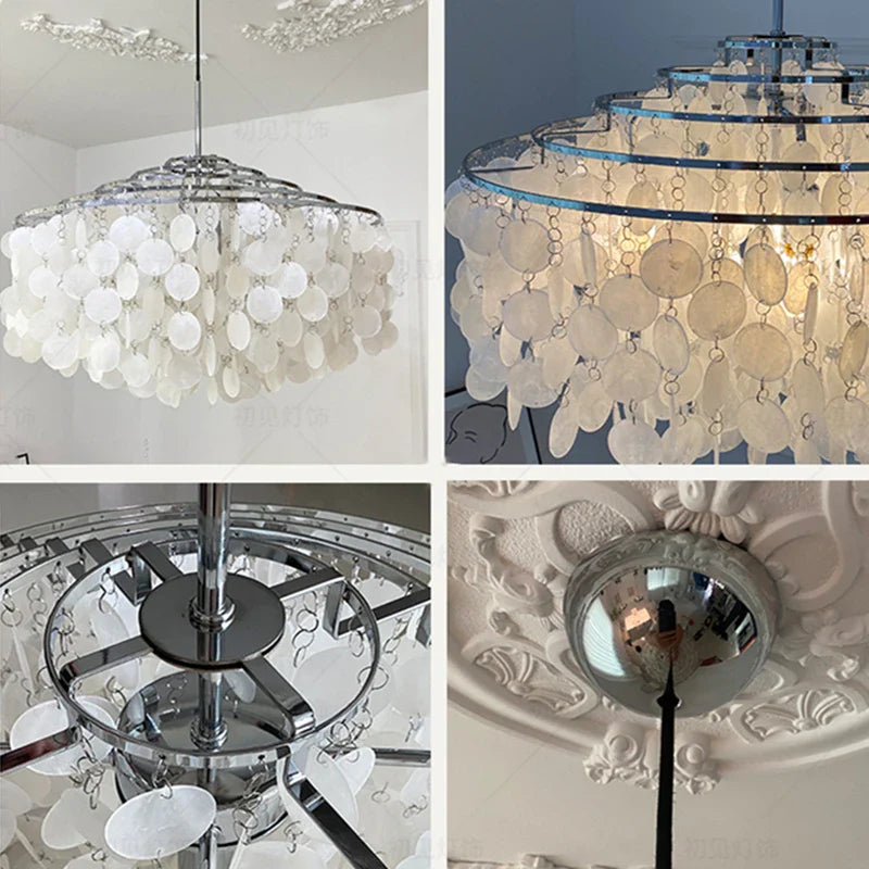 Afralia™ Modern Luxury Shell Chandelier Lighting Gold/Chrome Metal Pendant Light for Home Decor