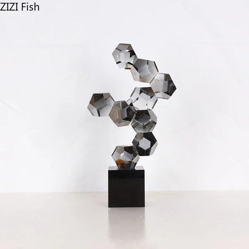 Afralia™ Geometric Crystal Ball Desk Ornament: Abstract Crafts Crystal Artwork for Aesthetic Room Decor