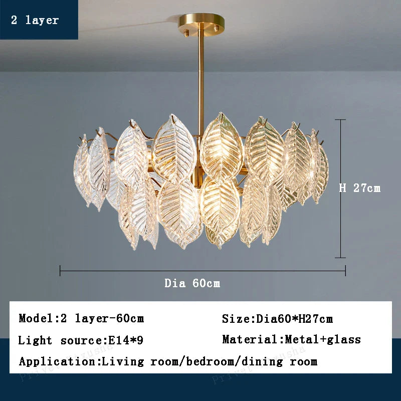 Afralia™ Leaf Glass Chandelier Pendant Light Luxury Dining Room Ceiling Fixture