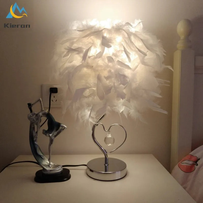 Afralia™ Crystal Feather LED Table Lamp for Bedroom, Study, & Living Room