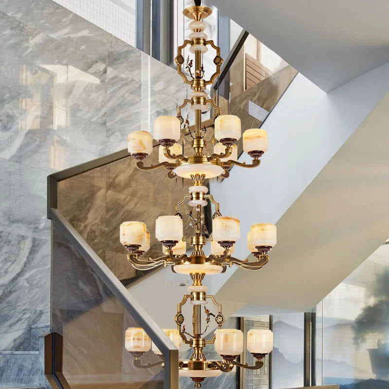 Afralia™ Zinc Alloy Chandelier with Jade Crystal Accent for Duplex Building Living Room