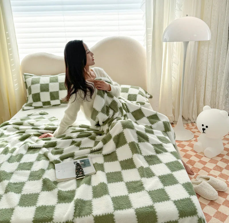 Afralia™ Plaid Coral Fleece Autumn Bed Blanket - Warm, Cozy, Skin-friendly for Winter