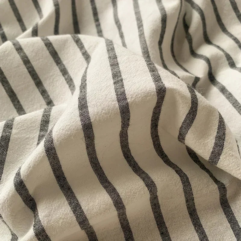 Afralia™ Striped Shell Edge Bedding Set | Cozy Washed Cotton Fitted Sheet Set