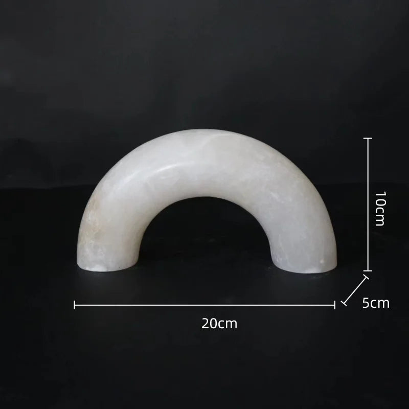 Afralia™ Marble Geometric Arch Sculpture: Elegant Yellow Cave Stone Ornament for Living Room.