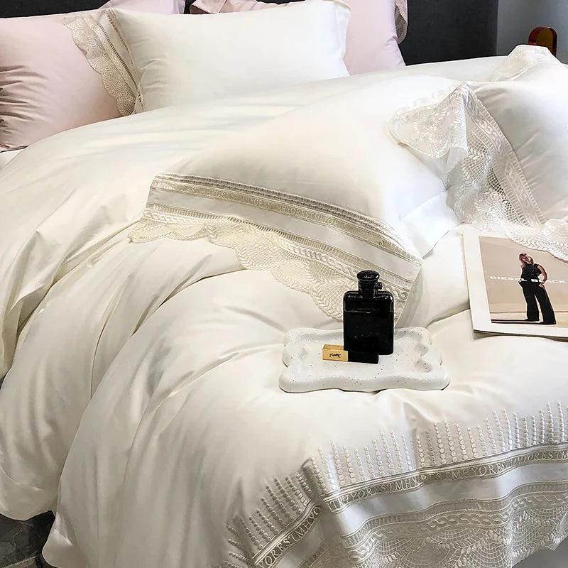 Afralia™ Lace Ruffle Bedding Set, 1000TC Egyptian Cotton, Luxury Princess Style