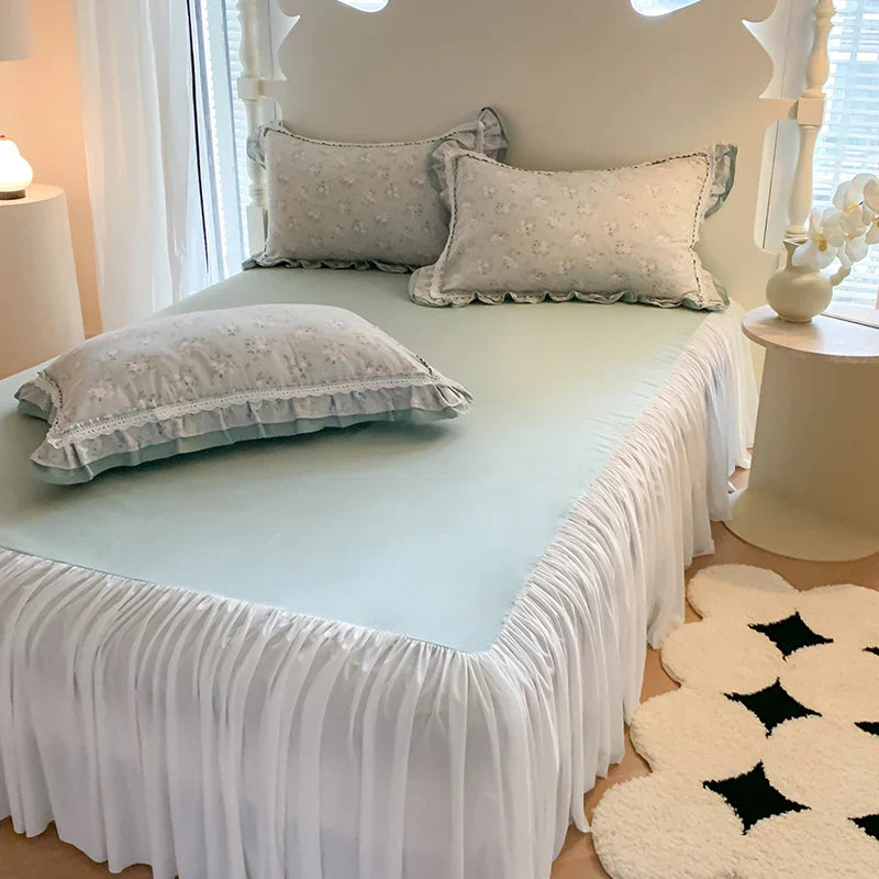 Afralia™ Lace Ruffles Cotton Floral Duvet Set with Pillowcase, Princess Bedding