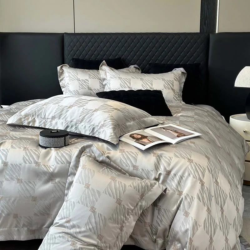 Afralia™ Luxury Egyptian Cotton Jacquard Bedding Set - Soft Silky 4Pcs