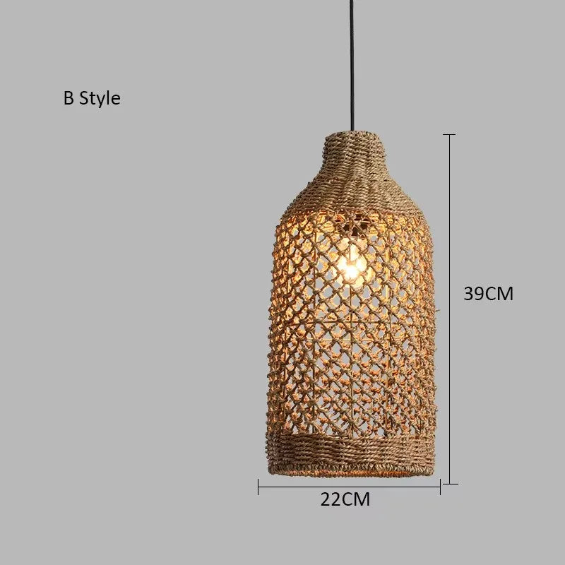 Afralia™ Hand-woven Natural Rattan Chandelier Pendant Light for Living Room Décor