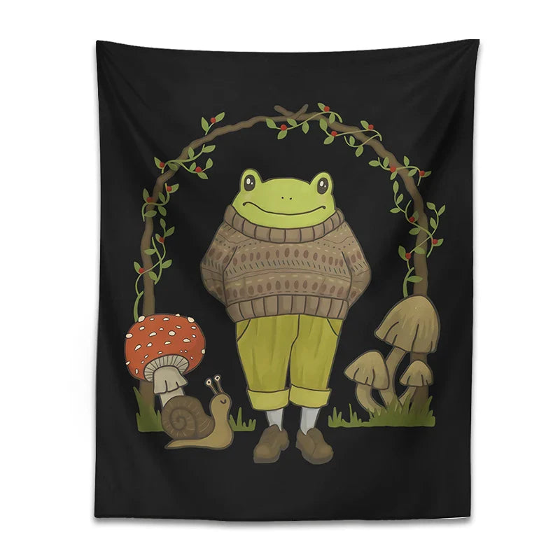 Frog Mushroom Aesthetic Tapestry Wall Hanging for Bedroom by Afralia™