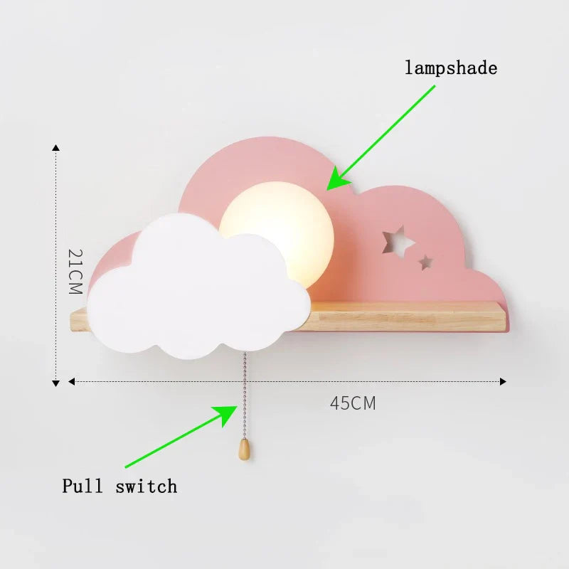 Afralia™ Cloud Moon Wall Lamp with Pull Switch, Cartoon Style for Modern Home Decor