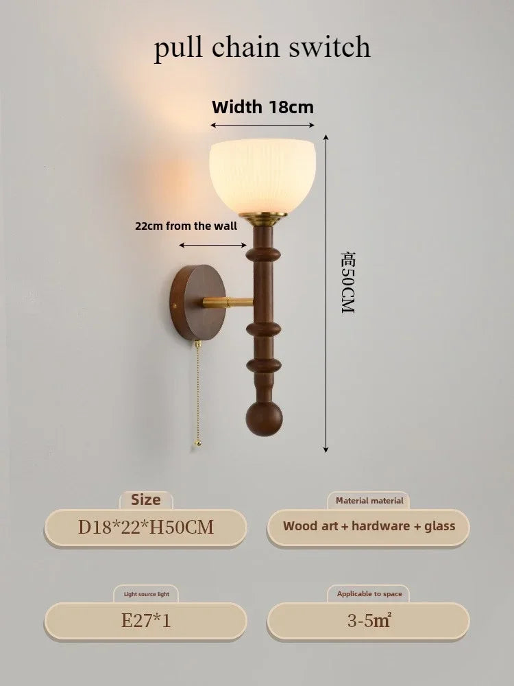 Afralia™ Wood Glass Ball Wall Sconce: Long LED Fixture for Living Room, Bedroom, Hotel
