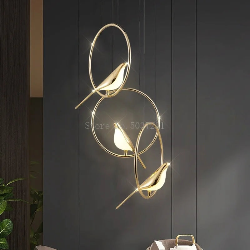 Afralia™ Modern Golden Bird LED Chandelier: 360 Degree Parlor Bar Bedside Hanging Light