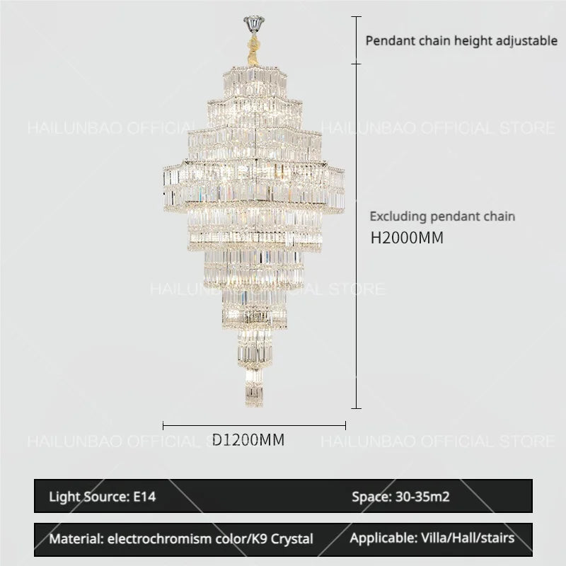 Afralia™ Hollow Luxury Crystal Chandelier for Living Room and Staircase
