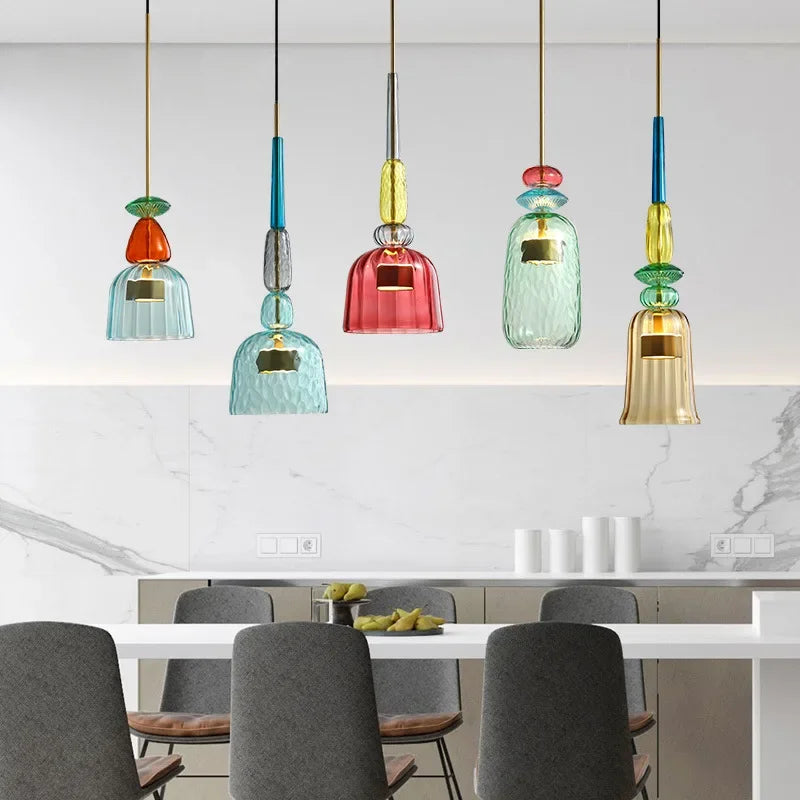 Afralia™ Glass Bedside Pendant Light: Modern Colorful Chandelier for Kitchen Coffee Bedroom