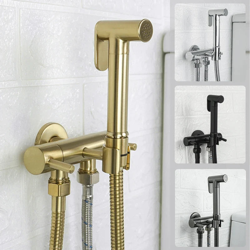 Afralia™ Brass Bidet Shower Head with Double Outlet Angle Valve