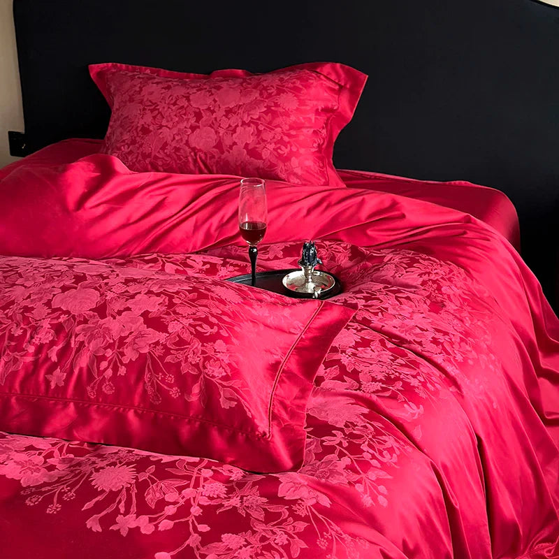 Afralia™ Silk Jacquard Egyptian Cotton Bedding Set with Duvet Cover, Sheet, Pillowcases
