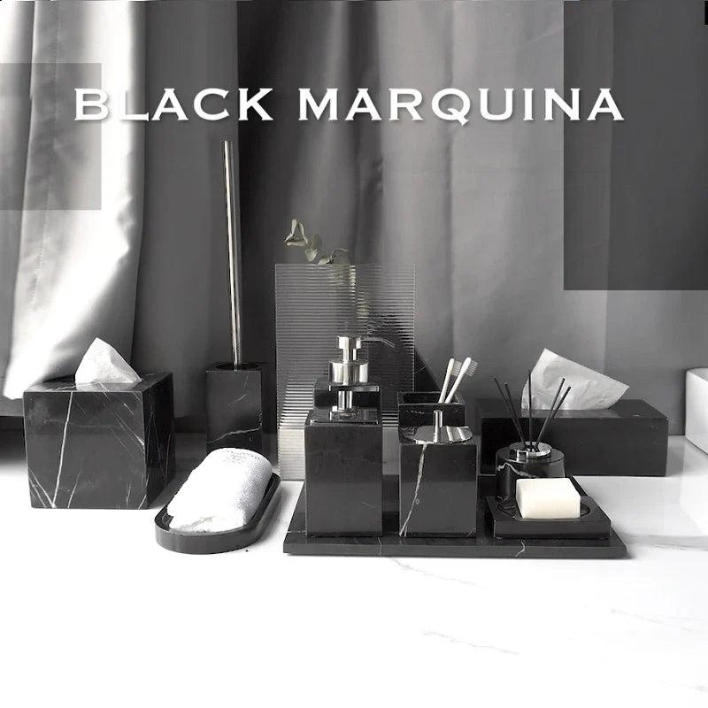 Afralia™ Nero Marquina Marble Bathroom Set - Luxury Bathroom Accessories