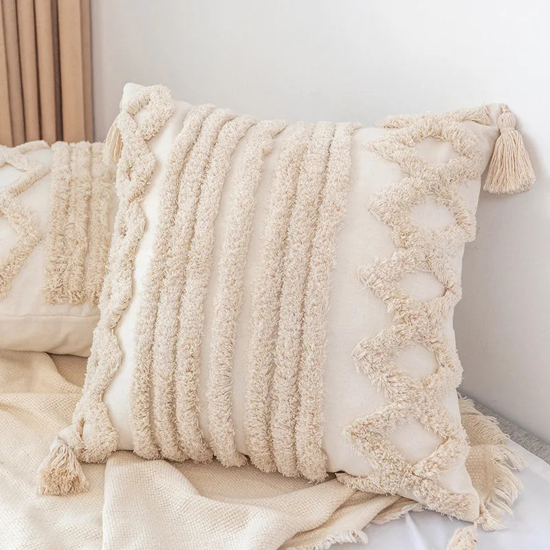 Afralia™ Boho Square Pillowcase with Embroidery & Tassel Detail for Living Room Sofa