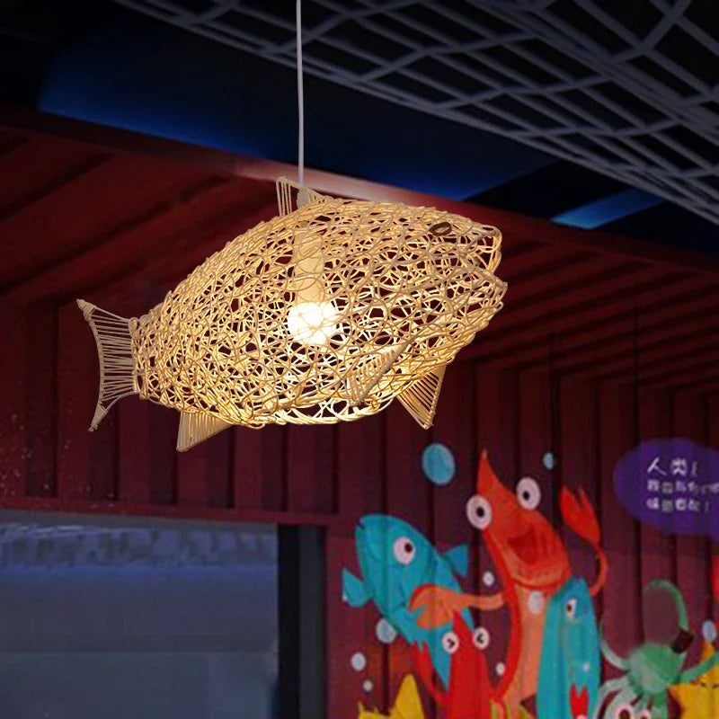 Afralia™ Nordic Bamboo Fish Art Pendant Light Fixture for Modern Kitchen Decor