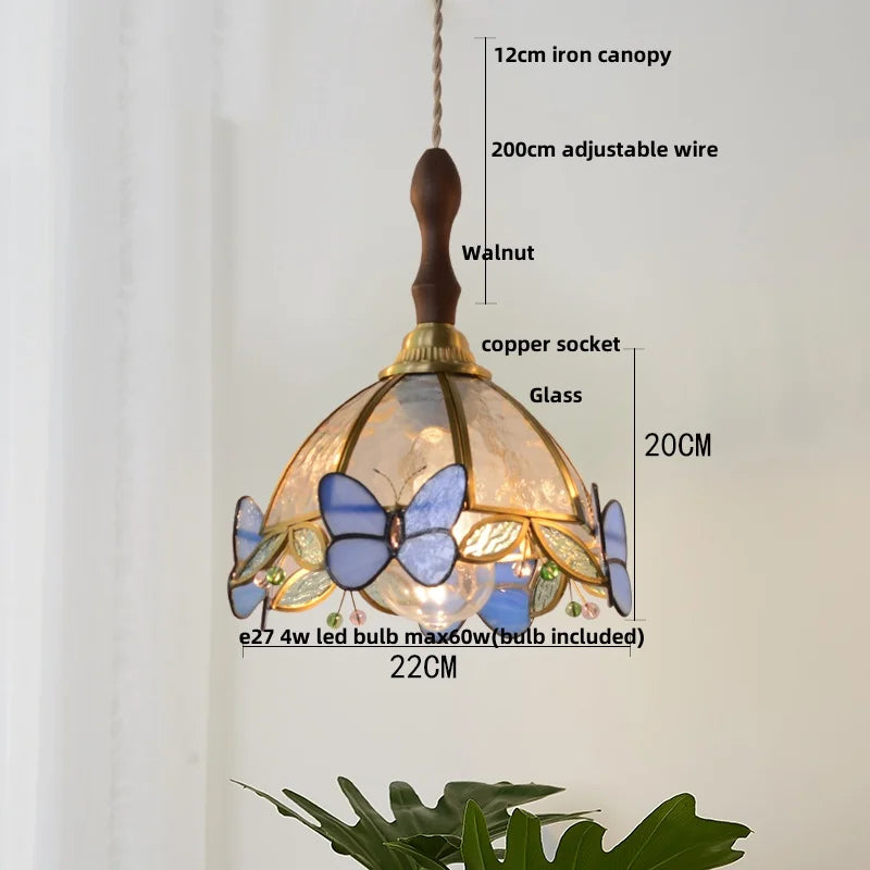 Afralia™ Tiffany Glass Butterfly Pendant Light Fixture Loft LED Luminaire