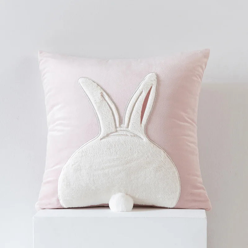 Afralia™ Rabbit Cat Patchwork Embroidered Velvet Cushion Cover 45*45 Home Sofa Decor