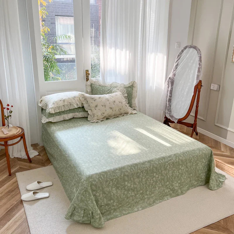 Afralia™ Floral Lace Ruffle Bedding Set, Fresh Flower Single Duvet Cover, 100% Cotton