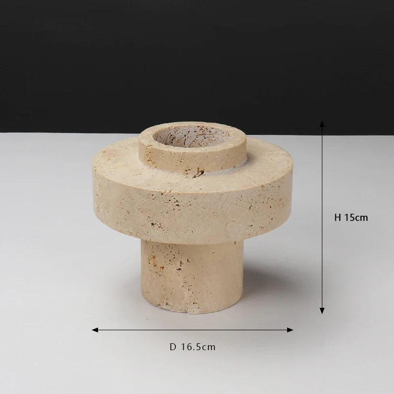 Afralia™ Beige Travertine Stone Vase for Living Room Hotel Dining Table