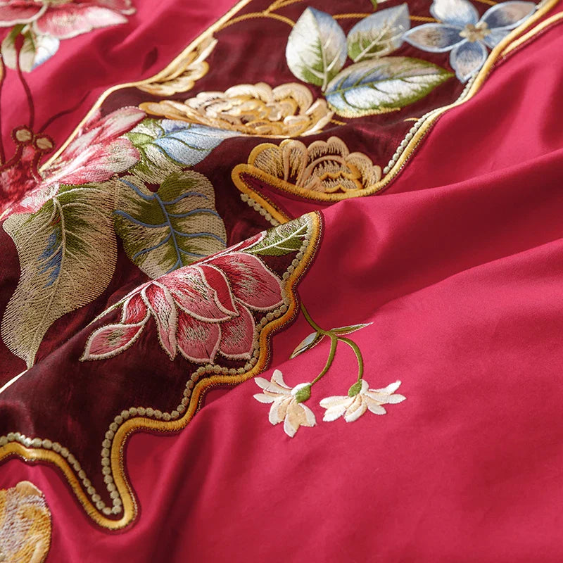 Afralia™ Chinese Butterfly Flowers Embroidery Wedding Bedding Set - 1000TC Cotton