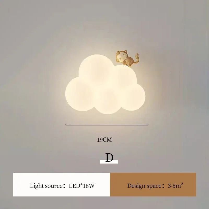 Afralia™ Kids Room LED Animal Wall Lamps - Monkey Rabbit Cloud Design