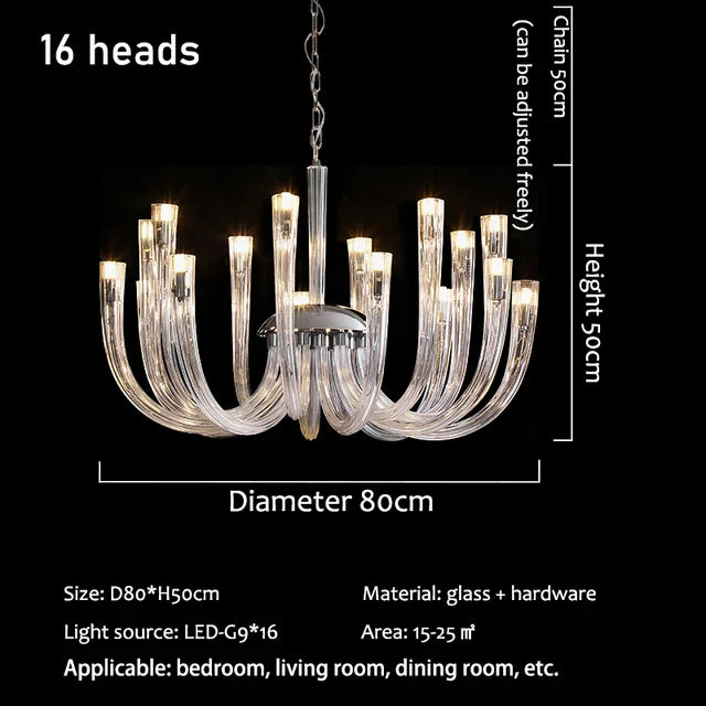 Afralia™ Glass U-shaped Chandelier with G9 Bulb - Modern Luxury Art Pendant Lighting