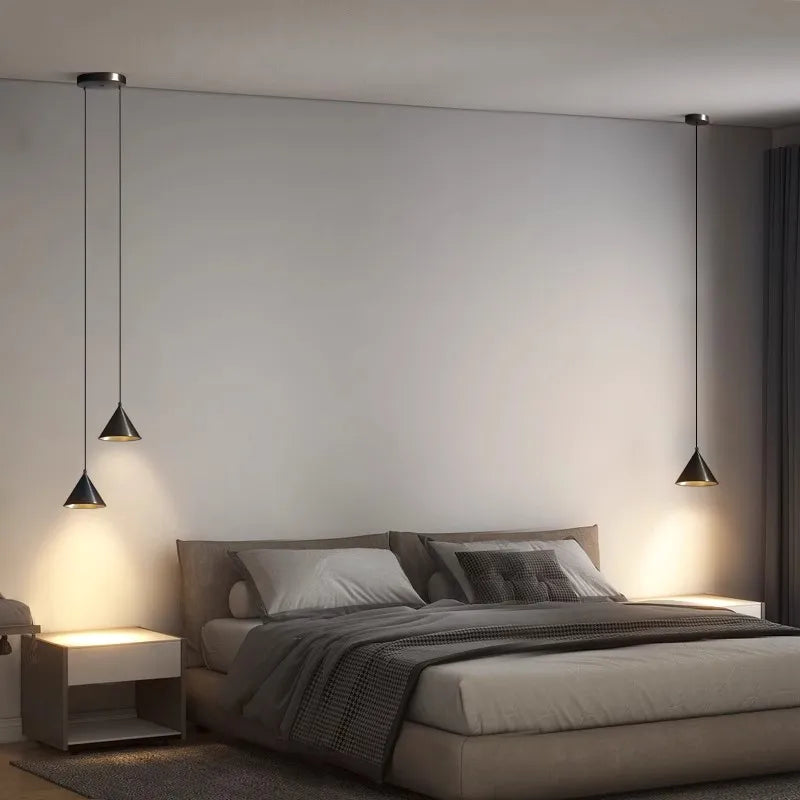 Afralia™ Minimalist Bedroom Pendant Light | Creative Conical Bar Entrance Hanging Line Light