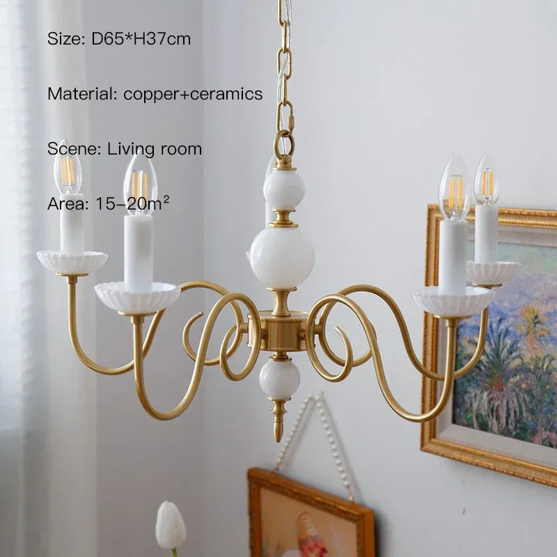 Afralia™ Cream White Led Chandeliers, Retro Copper Pendant Light for Home Decor