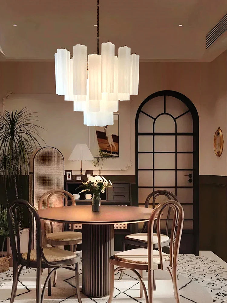 Afralia™ Frosted White Glass Chandelier LED Ceiling Light Fixture Europe Restaurant Decor