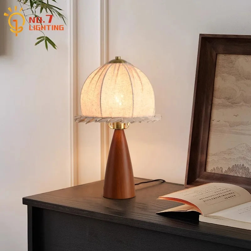 Afralia™ Gold Lustre Wood Table Lamp LED - Luxe Retro Medieval Design