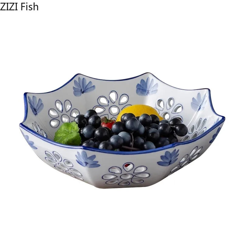 Afralia™ Porcelain Fruits Bowl: Embossed Texture, Hollowed Out, Home Kitchen Storage Tray
