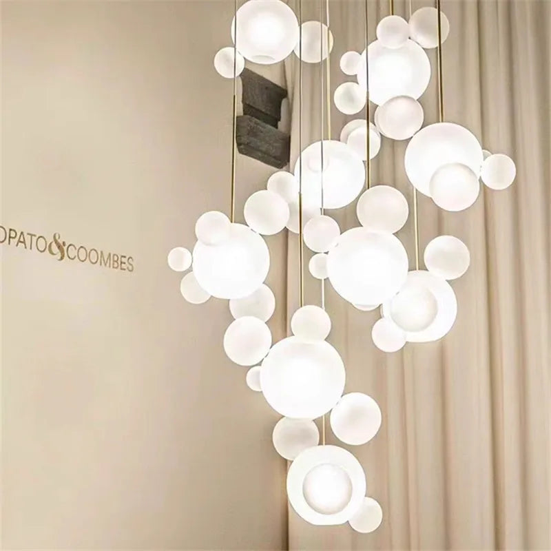 Afralia™ Stylish Mickey Bubble LED Glass Chandelier for Home Decor & Dining Table