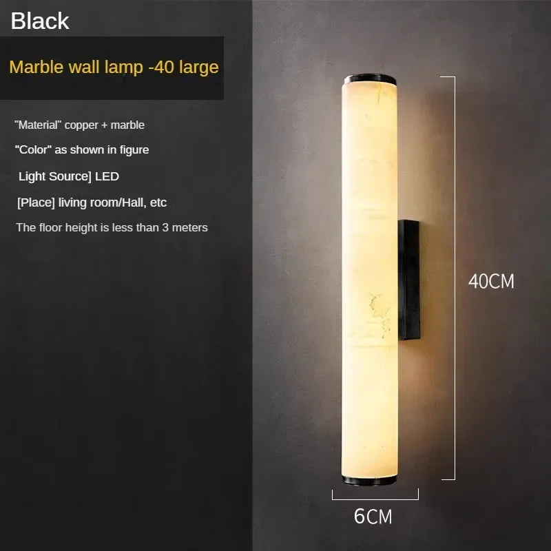 Afralia™ Spanish Marble Wall Lamp Black Gold Cylindrical Sconce for Villa Background