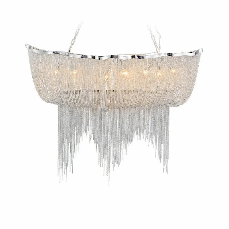 Afralia™ Modern Silver Aluminum Chain Chandelier Luxury Pendant for Hotel Restaurant Decor.