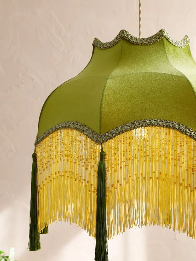 Afralia™ Vintage Green Velvet Tassels Pendant Lights Gold Lustre LED E27 for Home & Cafe