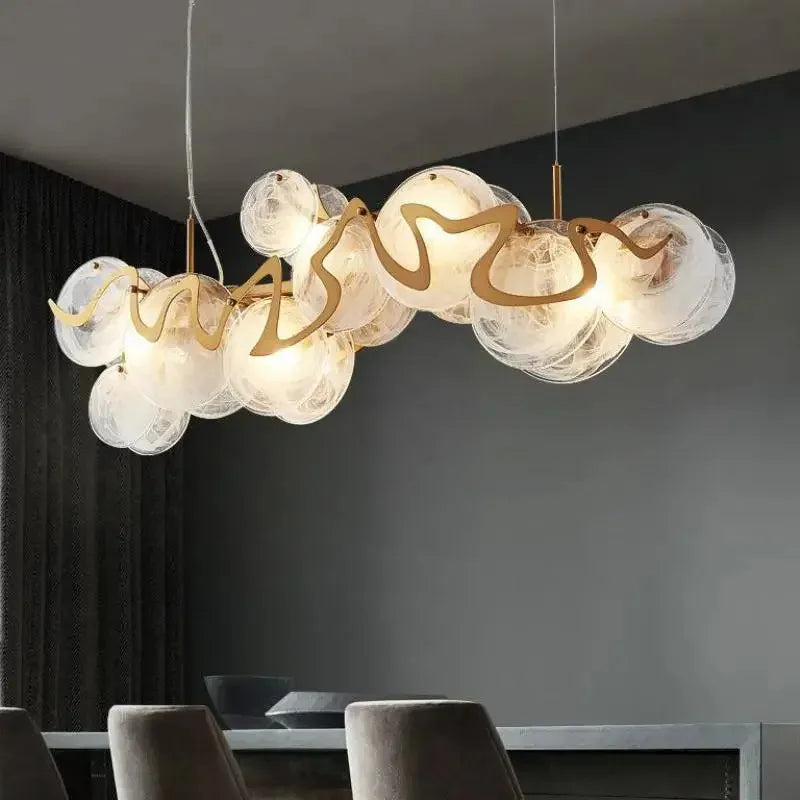 Afralia™ Nordic Gold Iron Pendant Light Disc Chandelier Luxury Glass for Living Room