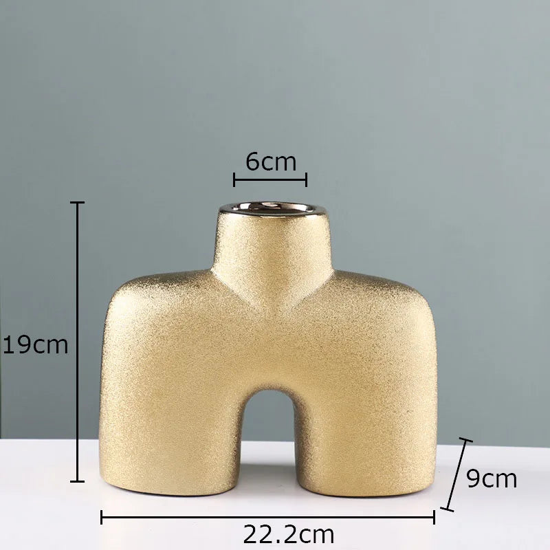 Afralia™ Gold Geometry Ceramic Vase Desk Decoration Modern Floral Room Decor Vase