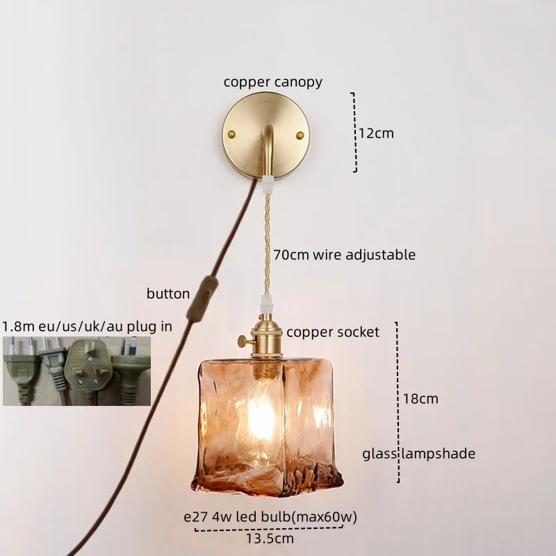 Afralia™ Copper Glass LED Wall Light for Modern Nordic Living Room Bedroom