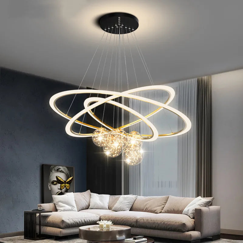 Afralia™ Circle Ring Pendant Chandelier for Living Room Bedroom Restaurant Ceiling Lighting