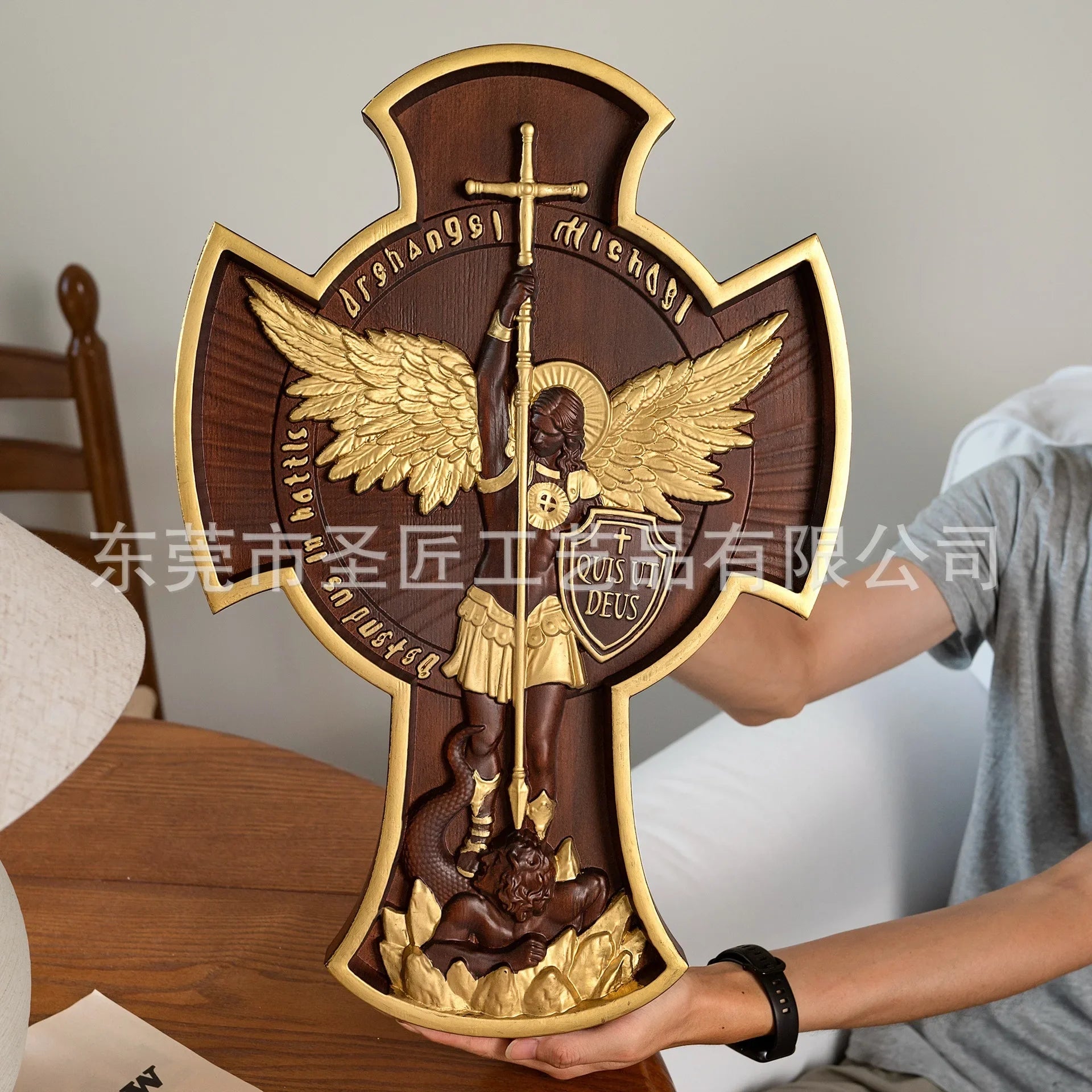 Afralia™ Saint Michael Archangel Cross Statue for Home Wall Decor and Christian Gifts