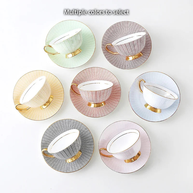 Afralia™ Gold Porcelain Tea Set 200ml Elegant Coffee Cup Saucer Spoon Set