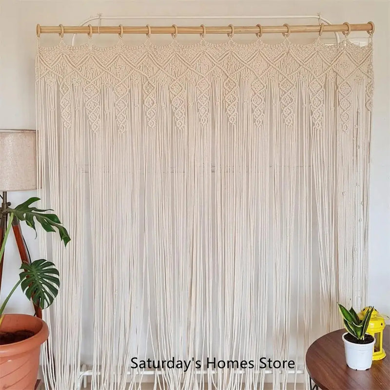 Bohemia Macrame Cotton Door Curtain Tapestry Hand Woven Blocking Curtain - Afralia™