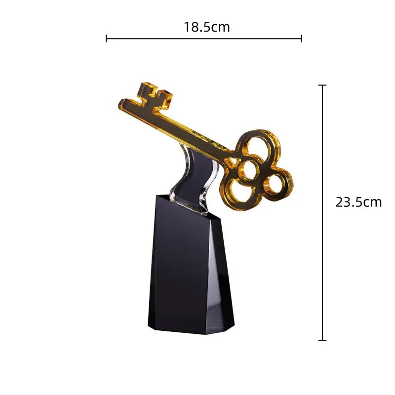 Afralia™ Crystal Trophy: Golden Key Handicrafts, Transparent Decorative Figurine & Home Accent