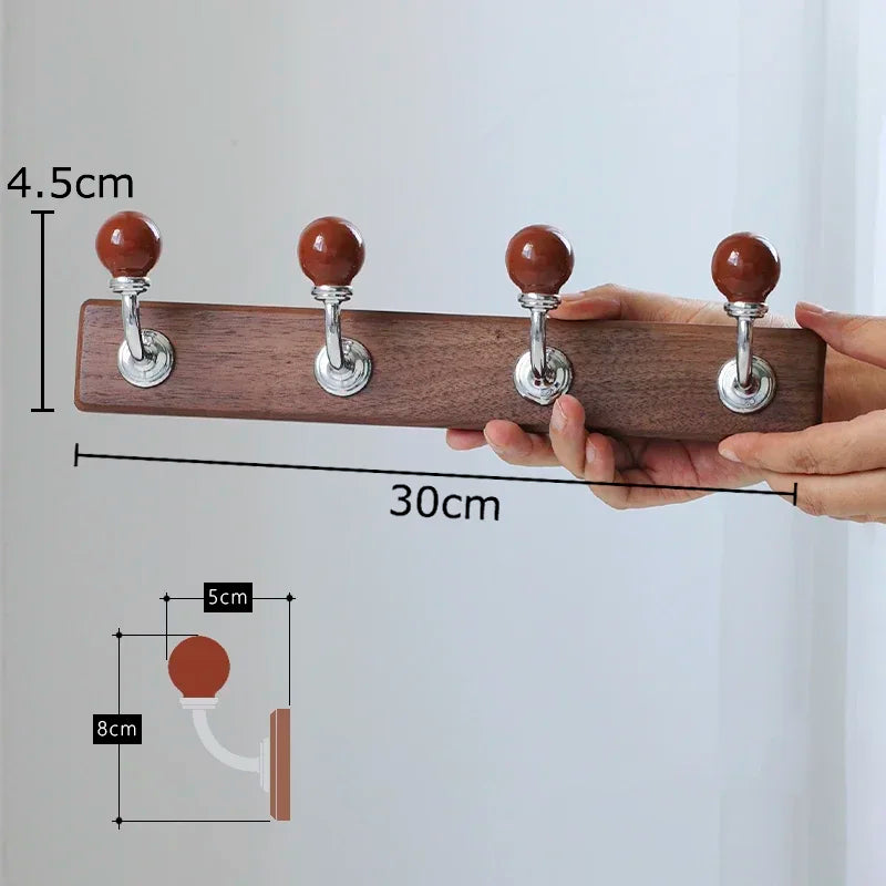Afralia™ Walnut Wood Clothing Hat Hook Wall Storage Holder Shelf