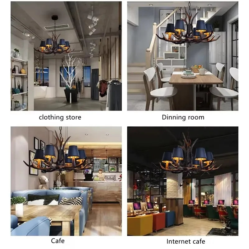 Afralia™ Retro Nordic Antlers Pendant Lamp for Home and Clothing Store